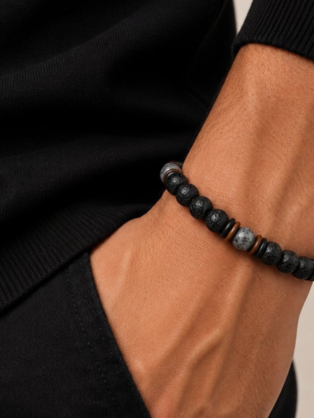 Bracelet artisanal en pierre de lave et jaspe